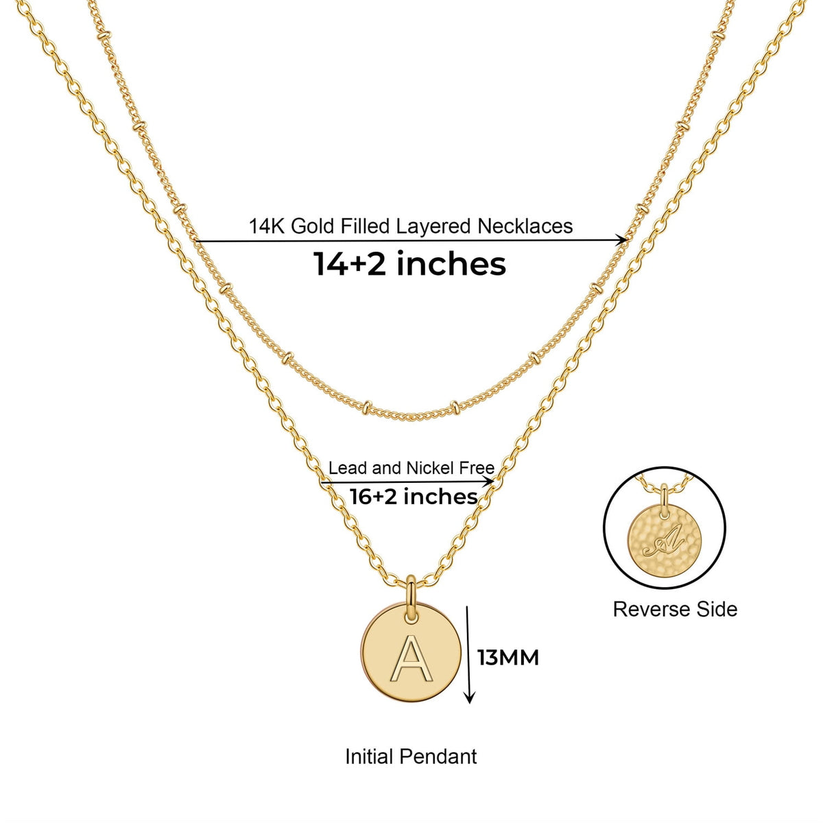Dainty 14K Gold Plated Layered Initial Pendant Necklace 