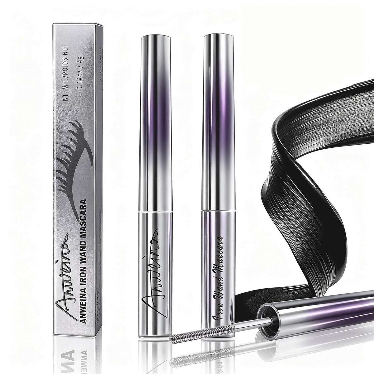 Iron Wand Mascara, Metal Mascara Wand, Added Fiber, Black, 0.28 Fl. Oz.