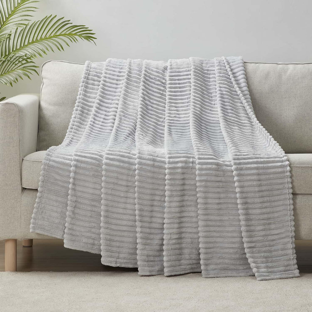 Light Grey Throw Blanket for Couch - Cozy Warm Fuzzy Blankets for Women, Set of 2 Small Fleece Throws for Girls - Silver, 50 X 60 Inches