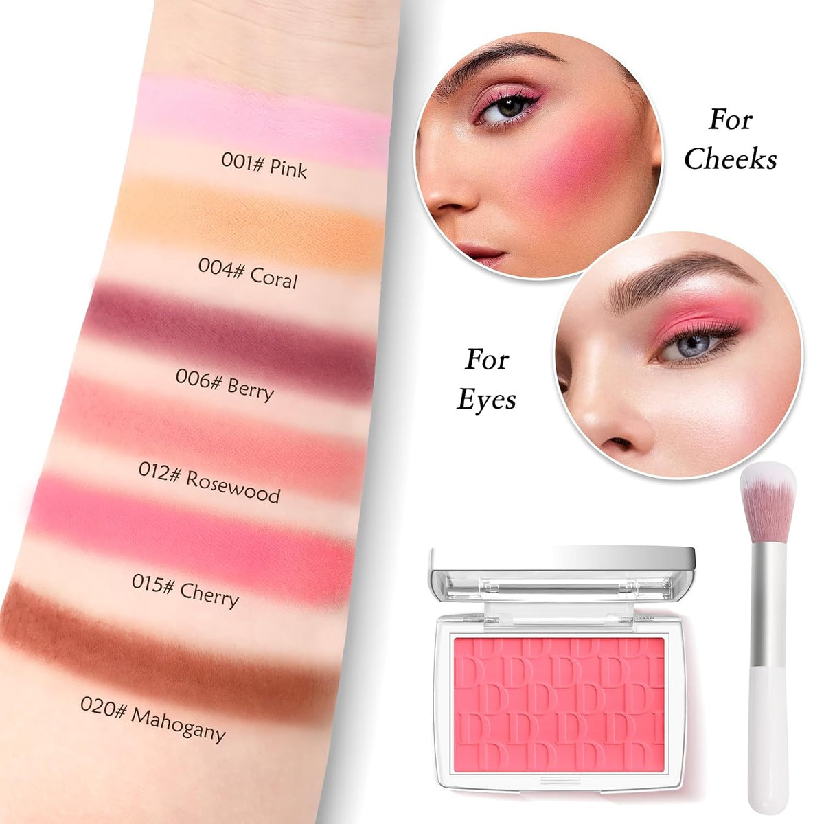 Pink Blush Powder Blush for Cheeks with Brush, 001#