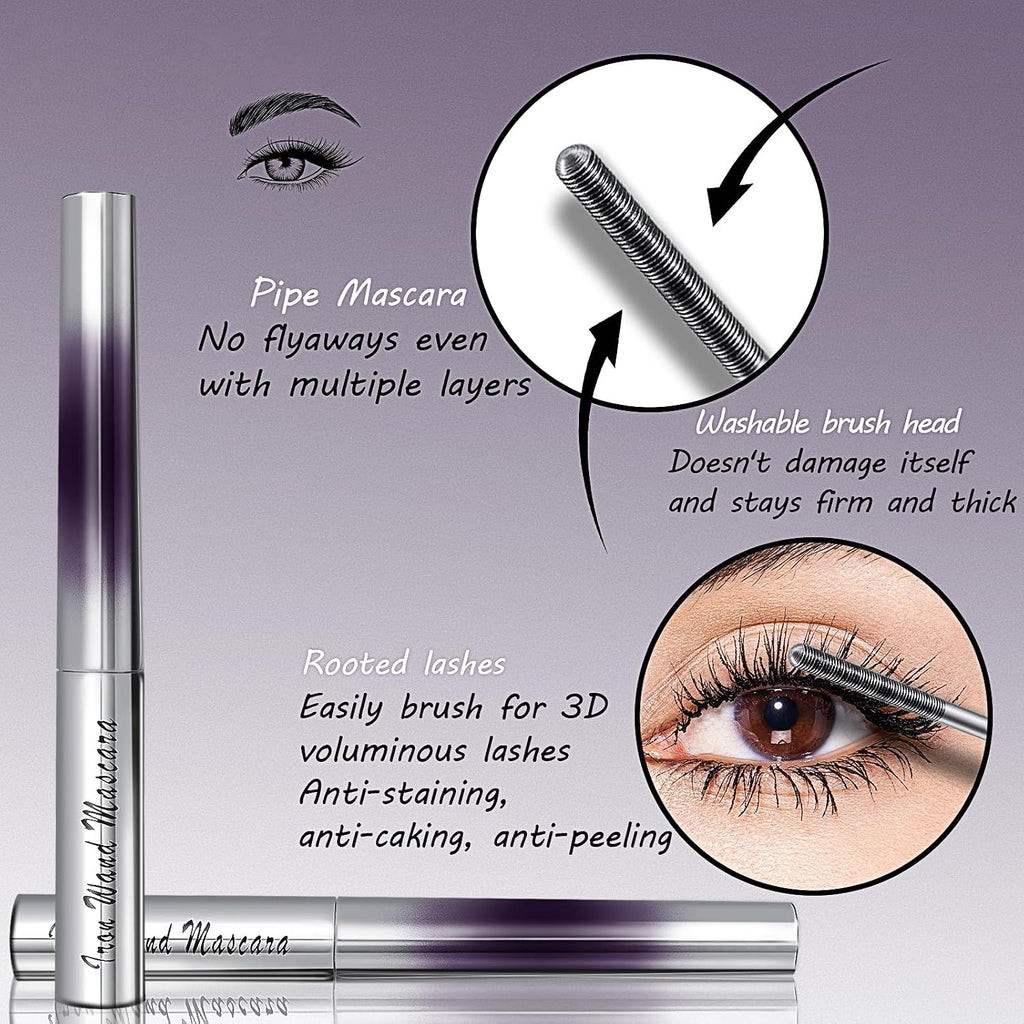 Iron Wand Mascara, Metal Mascara Wand, Added Fiber, Black, 0.28 Fl. Oz.
