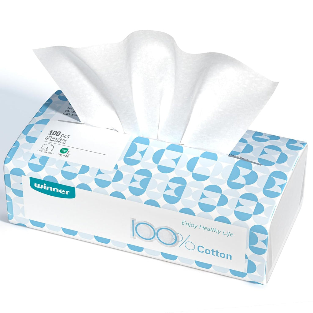 Disposable Face Towels, 100% Cotton, 100 Count (Pack of 1)