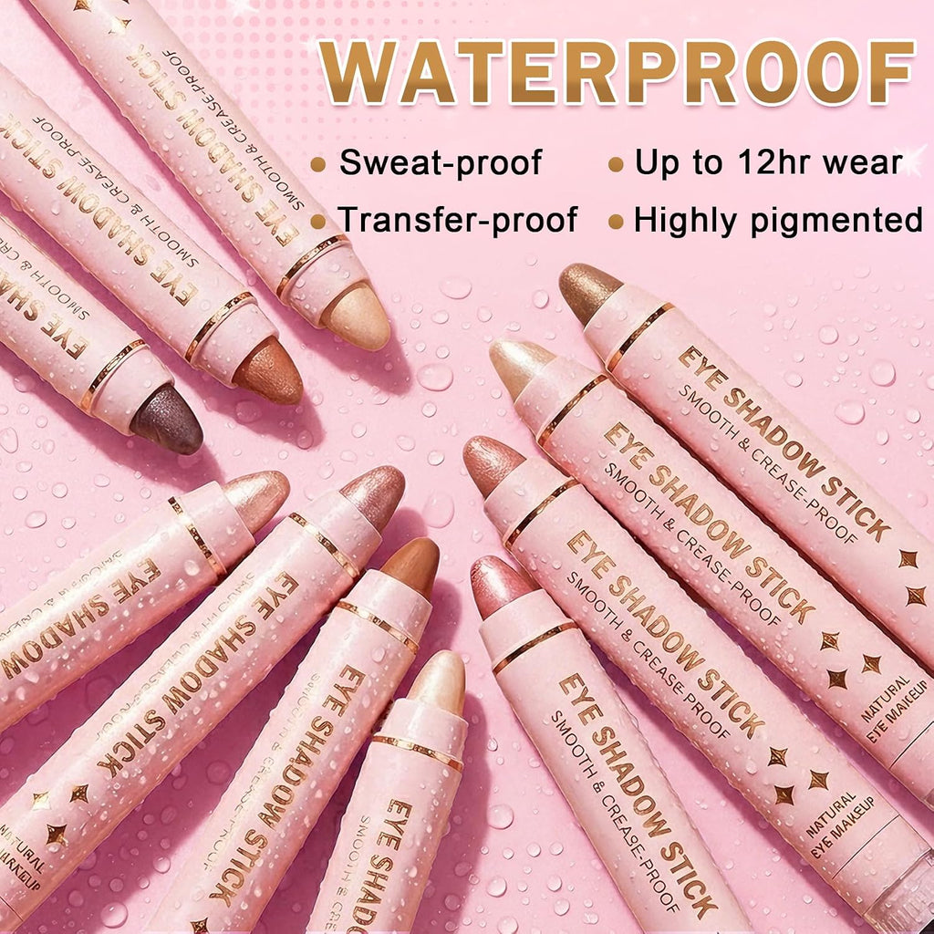 8PCS Cream Eyeshadow Stick Set, Shimmer Matte, Waterproof Long-Wear
