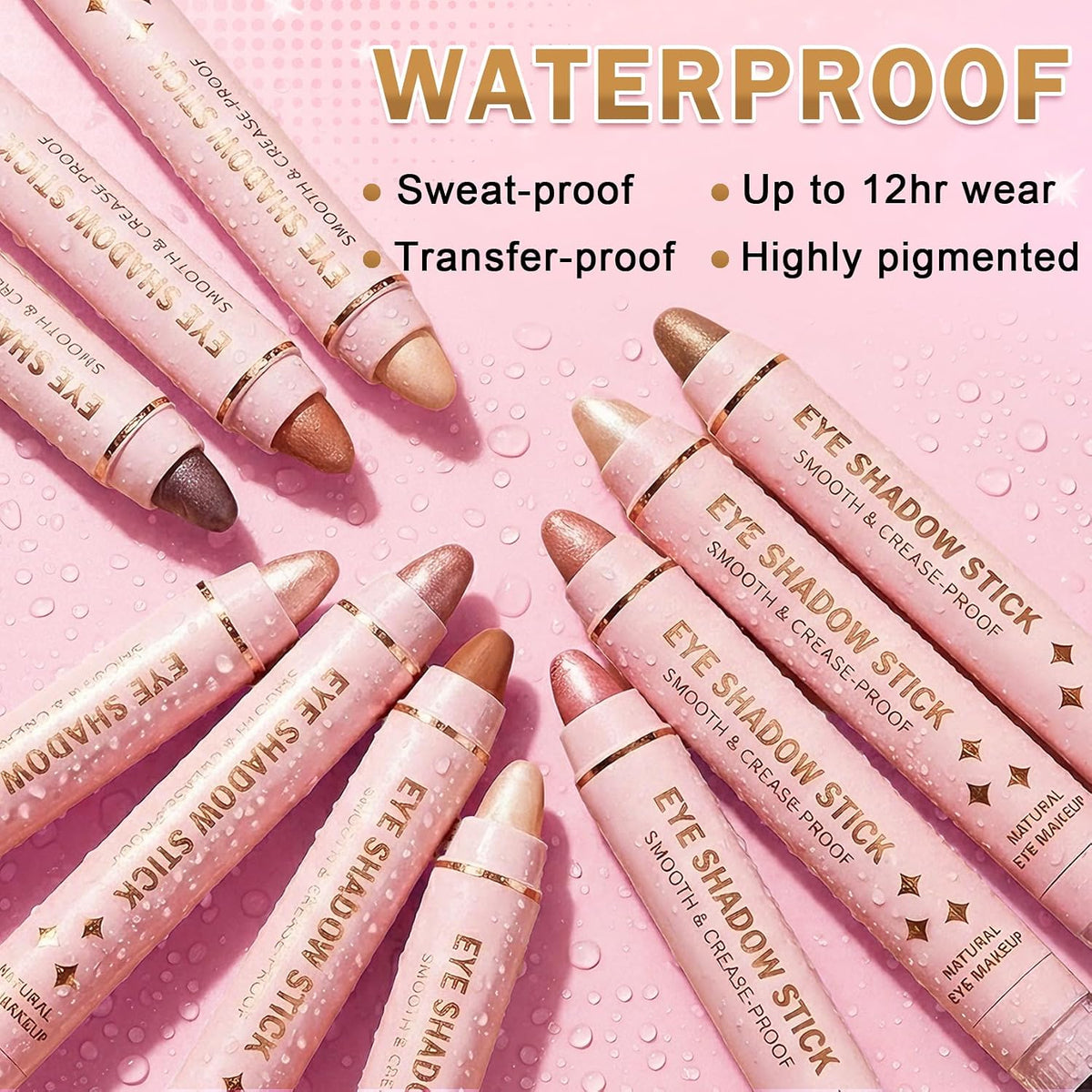 8PCS Cream Eyeshadow Stick Set, Shimmer Matte, Waterproof Long-Wear