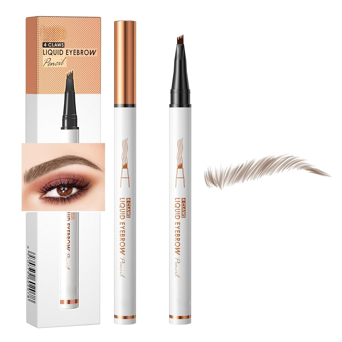 4-Tip Liquid Brow Pen, Natural Hair Strokes, Brows, Liner, Beard, Hairline(2#Dark Brown)