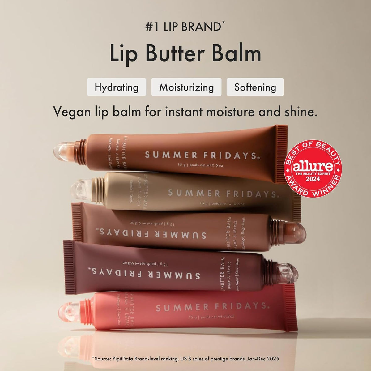 Lip Butter Balm Summer Fruit Trio - Tinted Hydrating Lip Balm for Instant Moisture + Glassy Shine - Vegan Skincare Makeup with Shea Butter - Set Includes Pink Guava, Poppy, + Cherry