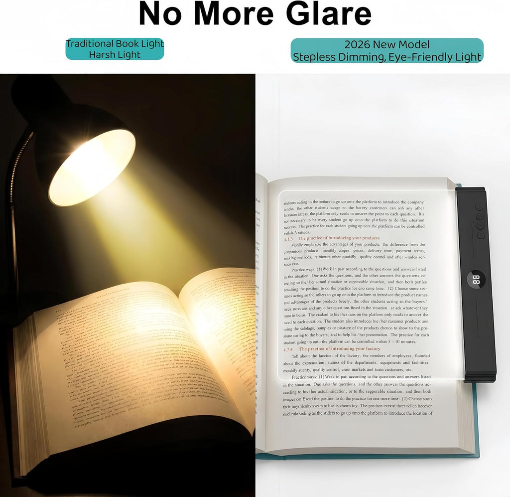 XL LED Flat Book Light for Reading at Night in Bed, Matte White