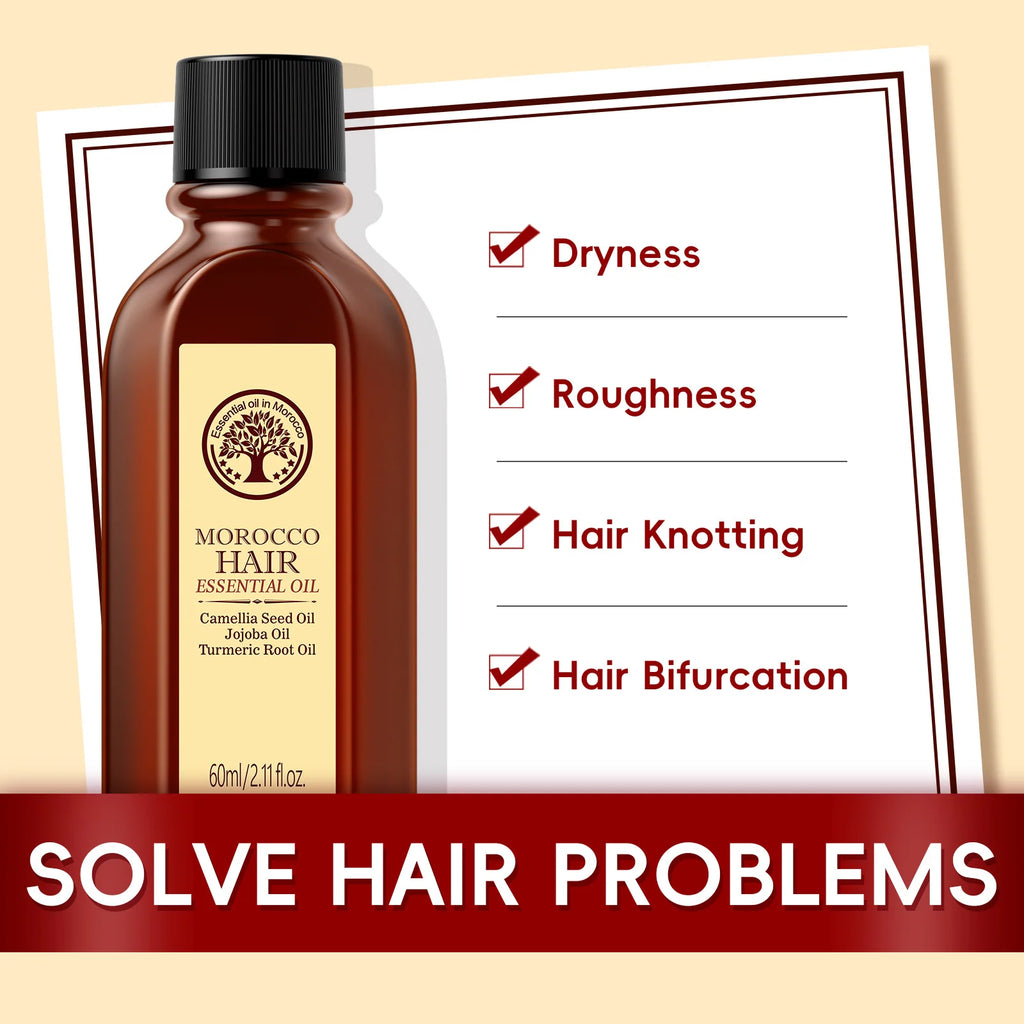 Morocco Hair Essential Oil 60Ml Repair Damaged Hair anti Frizz Nourishing Smoothing Argan Oil for All Hair Types