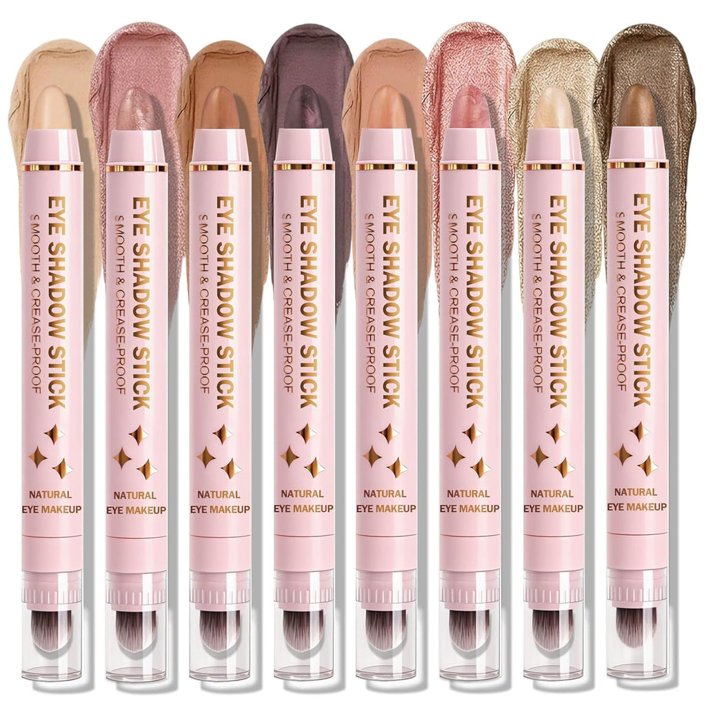 8PCS Cream Eyeshadow Stick Set, Shimmer Matte, Waterproof Long-Wear