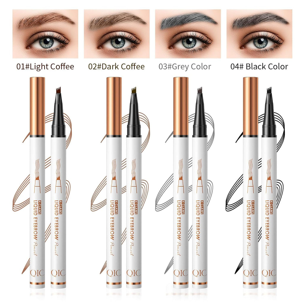 4-Tip Liquid Brow Pen, Natural Hair Strokes, Brows, Liner, Beard, Hairline(2#Dark Brown)