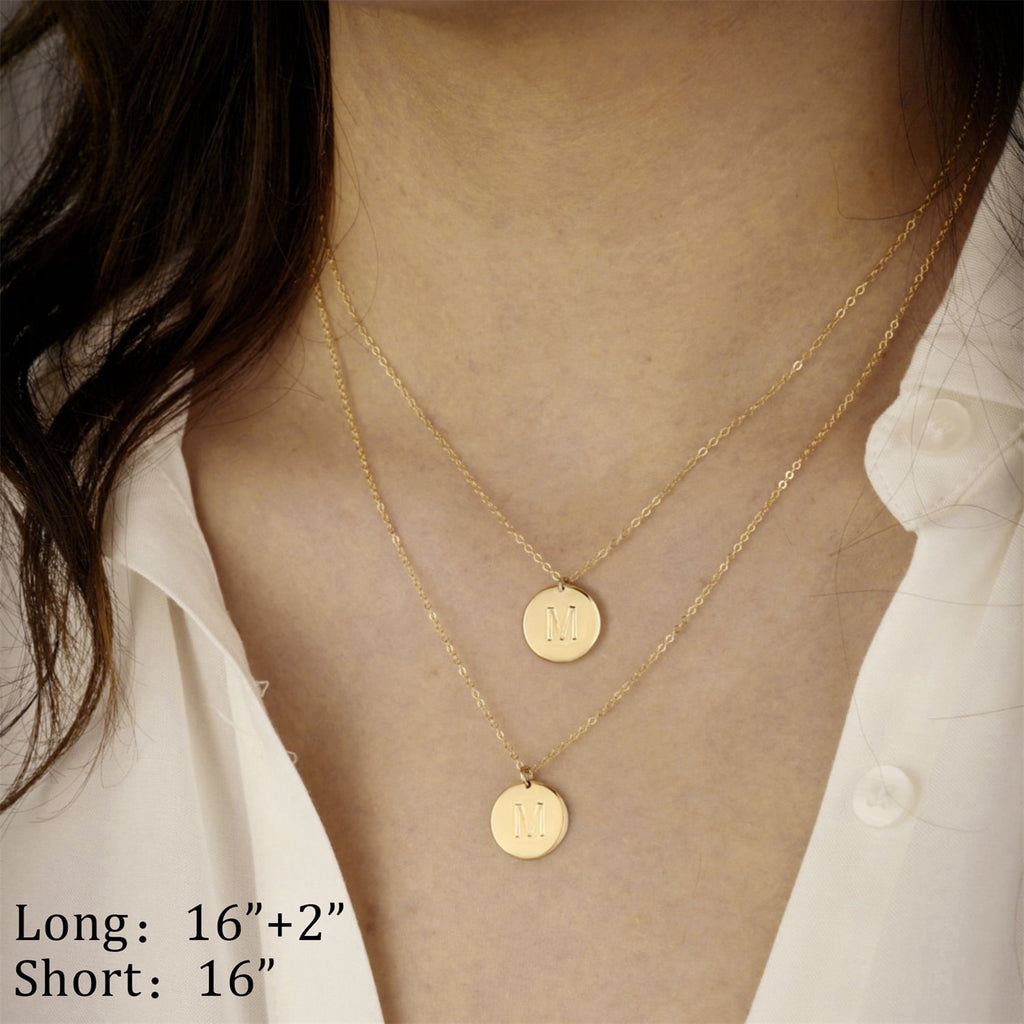 Dainty 14K Gold Plated Layered Initial Pendant Necklace 