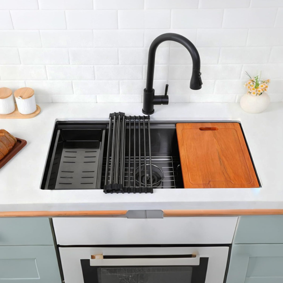  Black Undermount Kitchen Sink Workstation