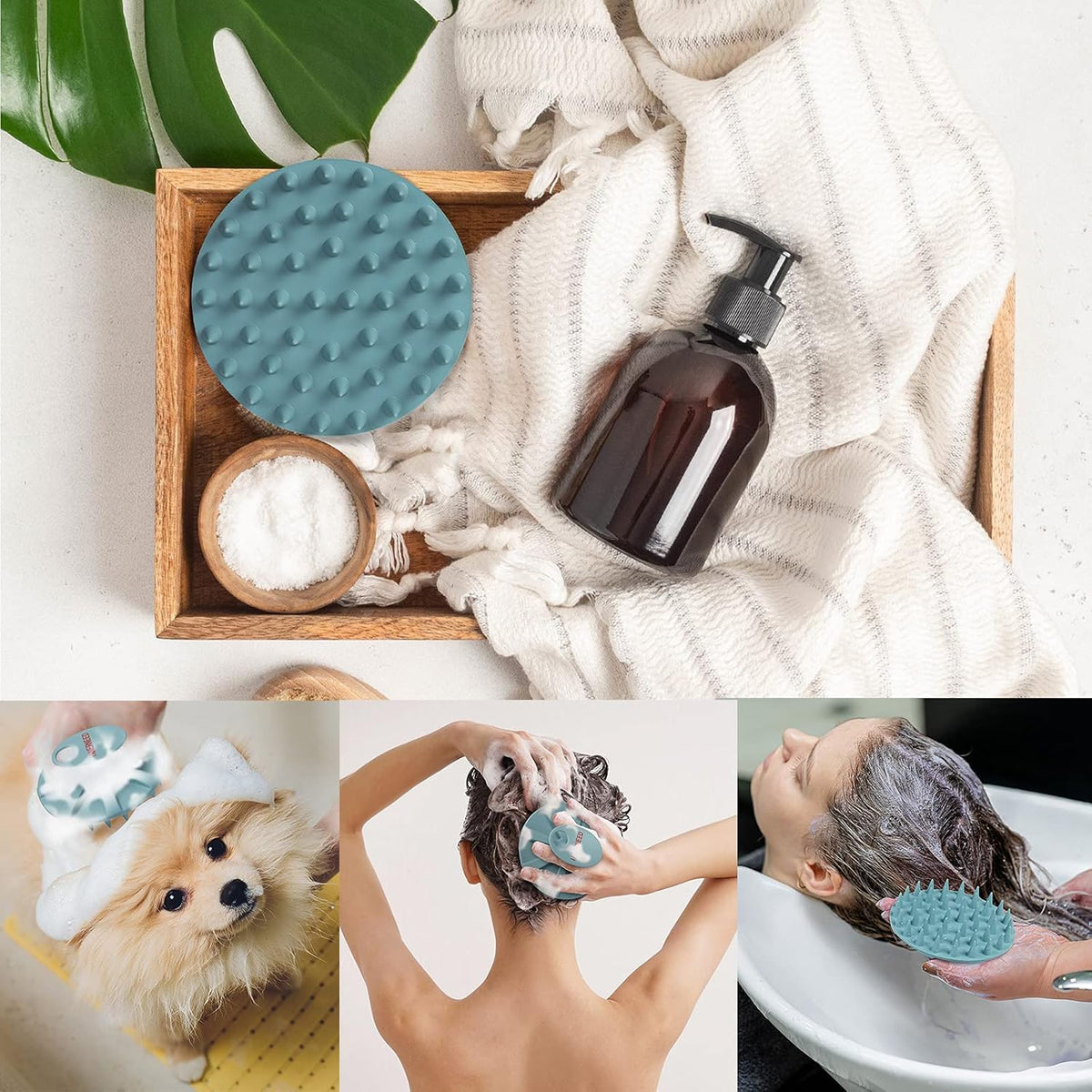 One-Piece Silicone Scalp Massager Shampoo Brush Hair Wash, Dark Green