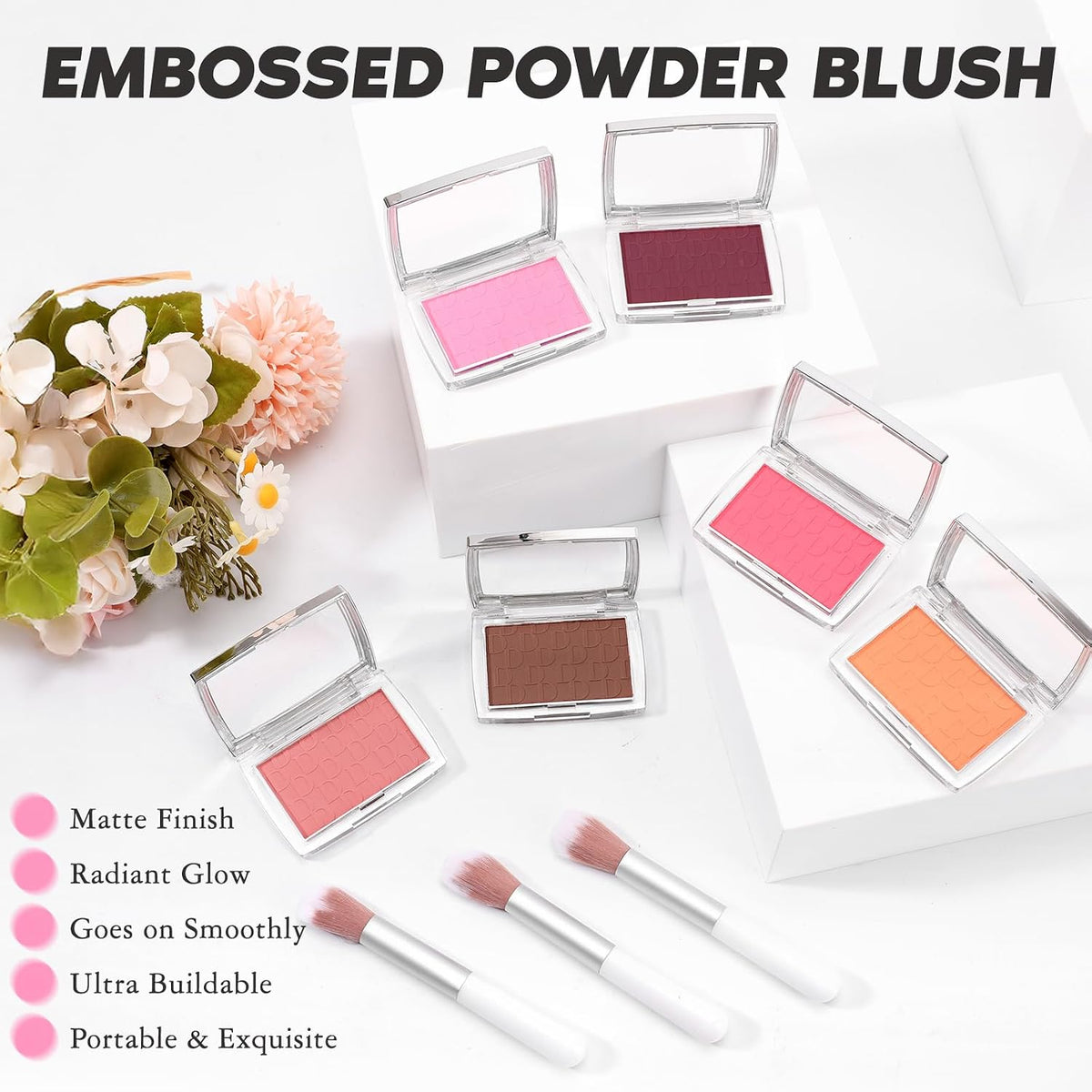 Pink Blush Powder Blush for Cheeks with Brush, 001#