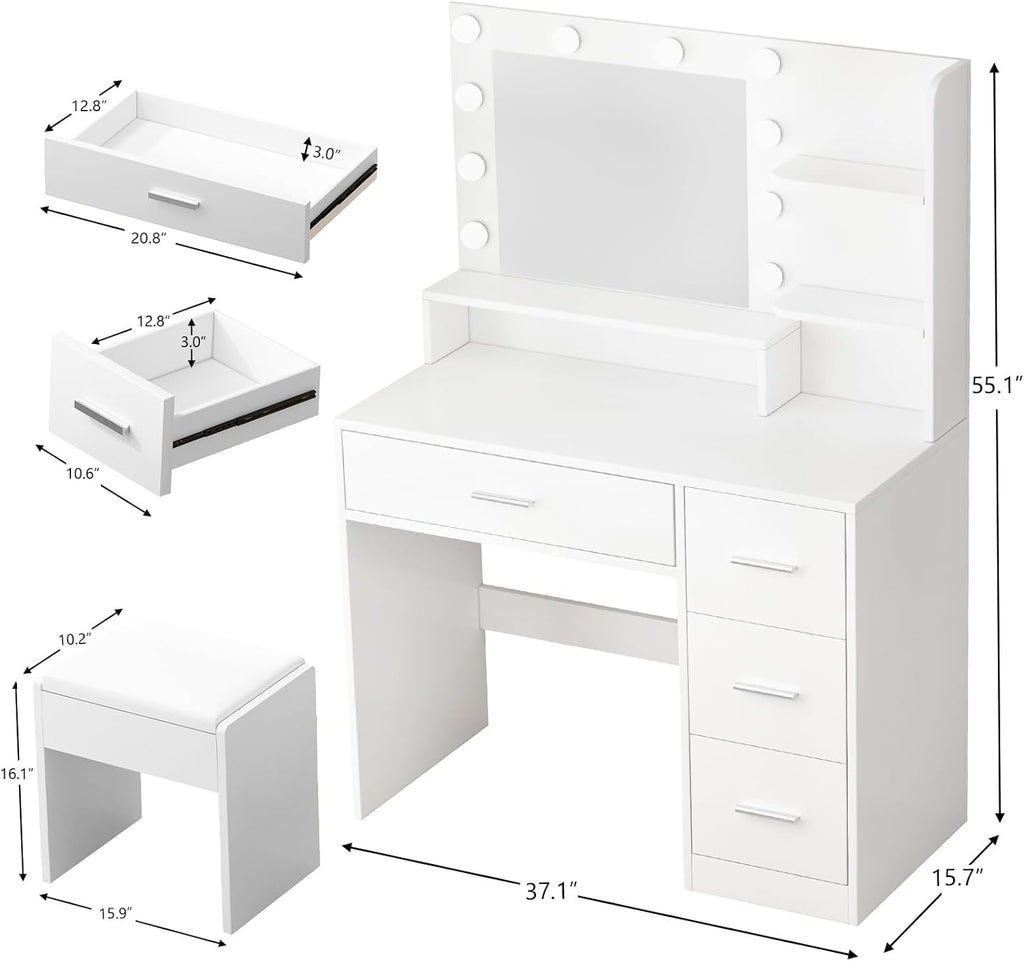 Makeup Vanity Desk with Mirror and Light