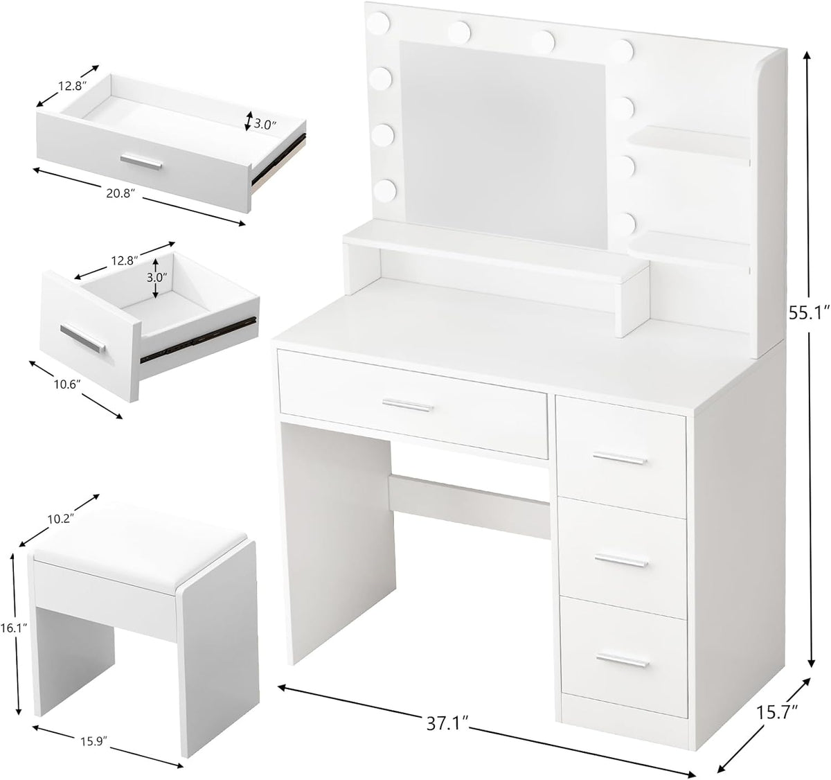 Makeup Vanity Desk with Mirror and Light