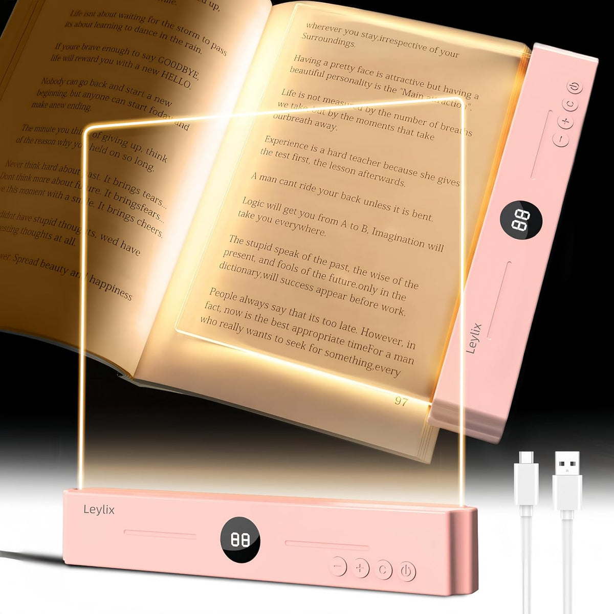 XL LED Flat Book Light for Reading at Night in Bed - Light Pink