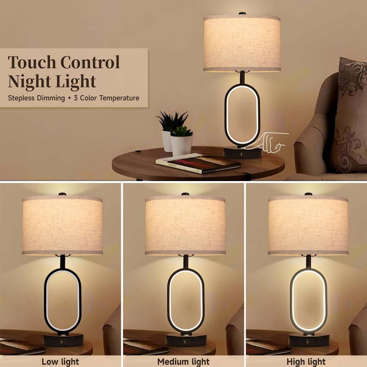 23" Bedside Lamps Set of 2