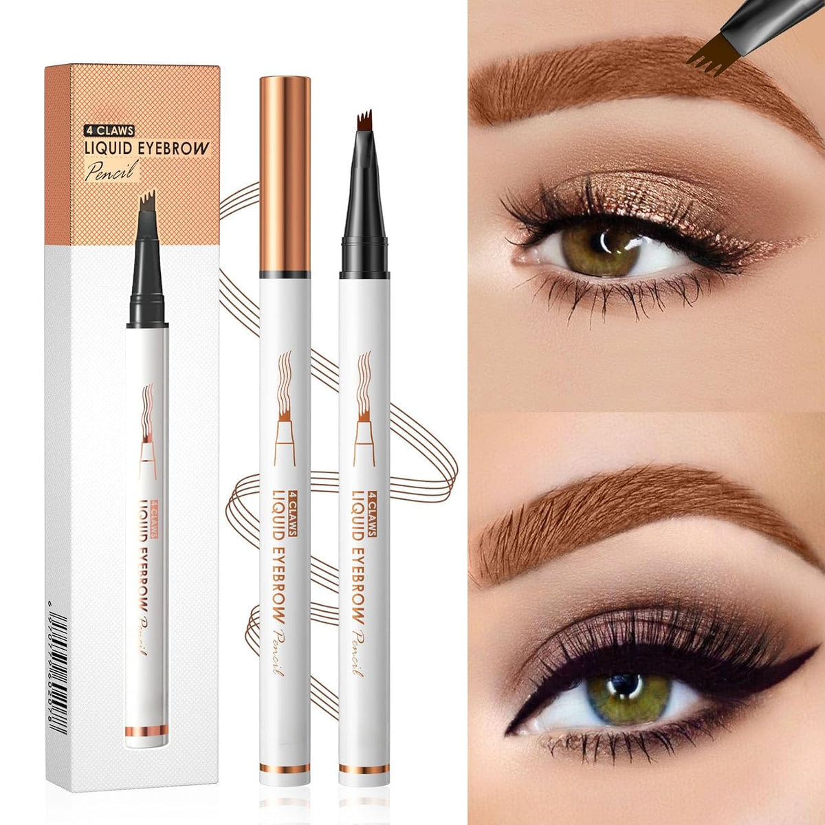 4-Tip Liquid Brow Pen, Natural Hair Strokes, Brows, Liner, Beard, Hairline(2#Dark Brown)