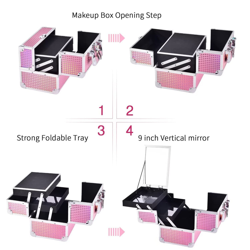 Makeup Case Organizer Makeup Box Cosmetic Train Case with Mirror