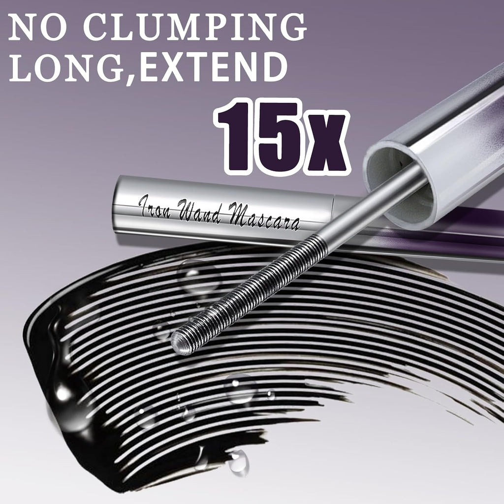 Iron Wand Mascara, Metal Mascara Wand, Added Fiber, Black, 0.28 Fl. Oz.