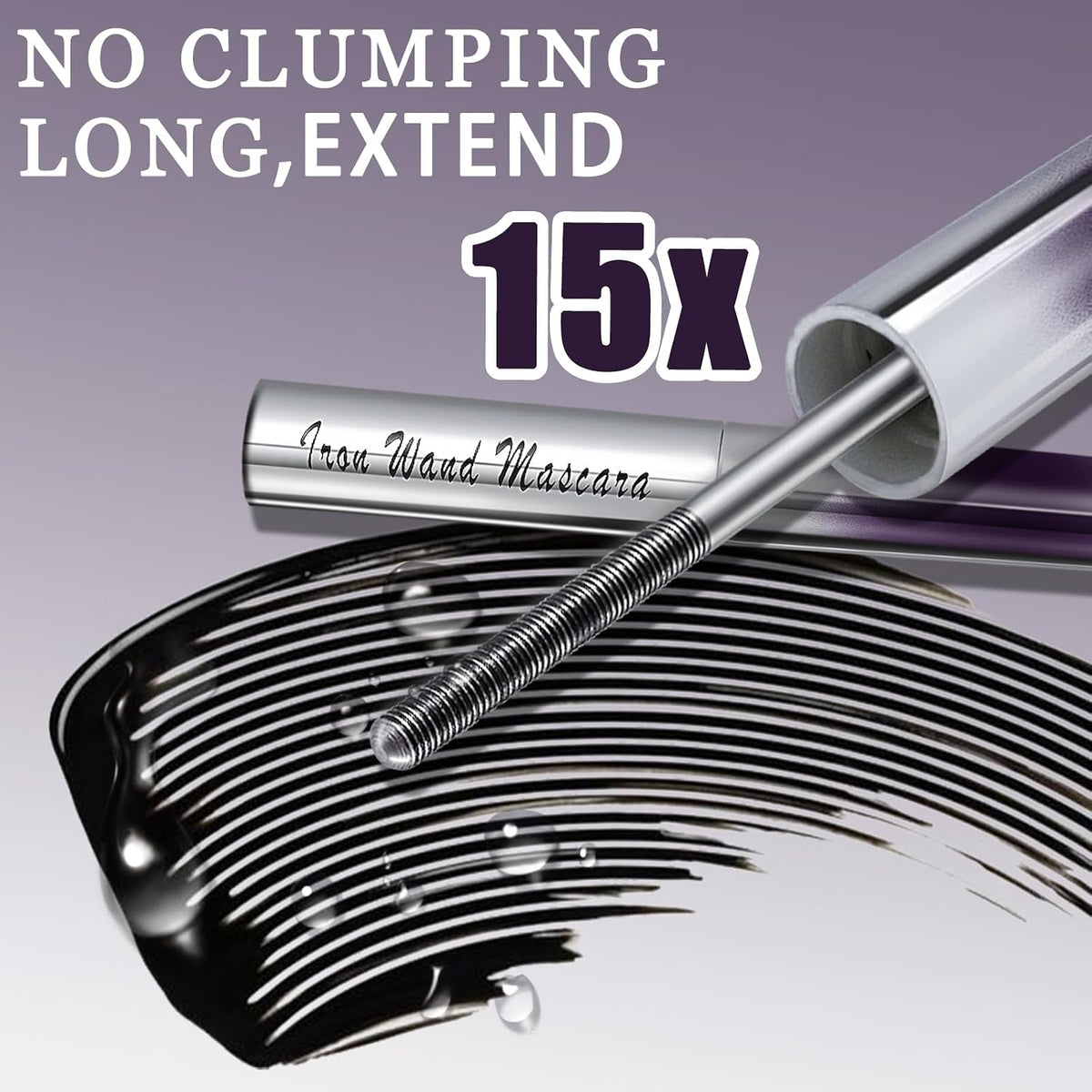 Iron Wand Mascara, Metal Mascara Wand, Added Fiber, Black, 0.28 Fl. Oz.