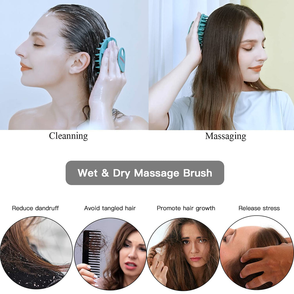 One-Piece Silicone Scalp Massager Shampoo Brush Hair Wash, Dark Green