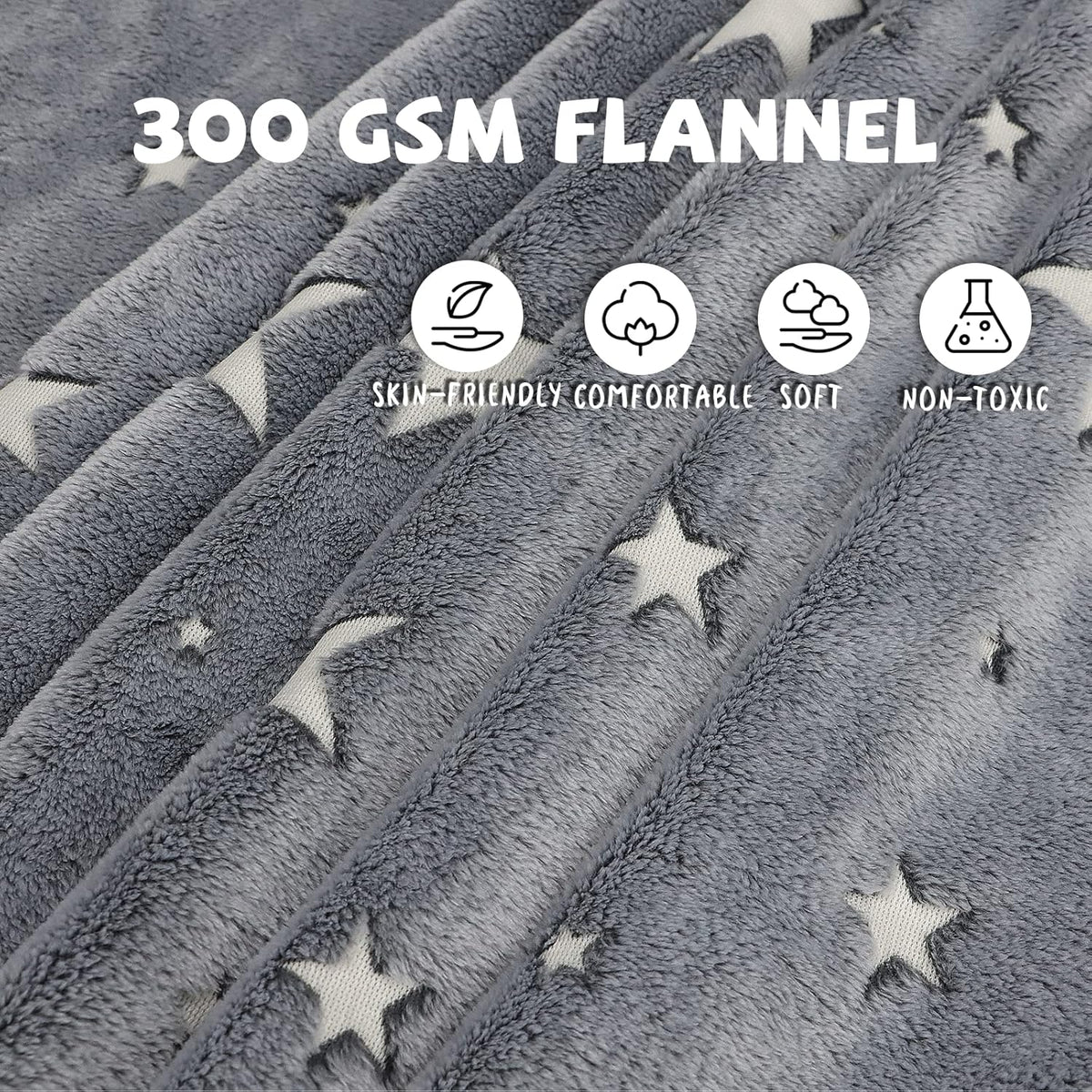 Glow in the Dark Star Space Blanket for Kids, Grey Cute Galaxy Throw for Boys Girls, Soft Flannel Toddler Blanket, Bedroom Room Decor, Birthday Gifts, 80" X 60"