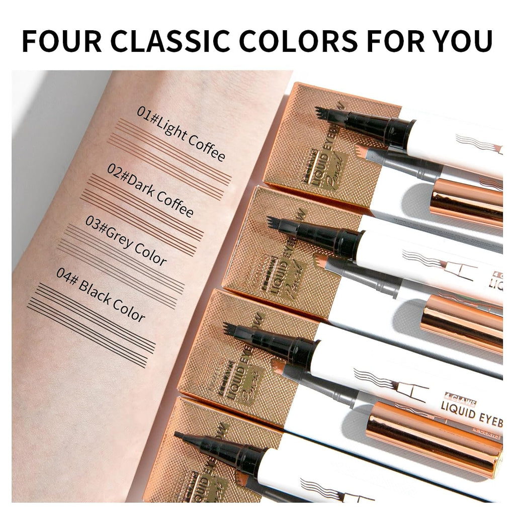 4-Tip Liquid Brow Pen, Natural Hair Strokes, Brows, Liner, Beard, Hairline(2#Dark Brown)