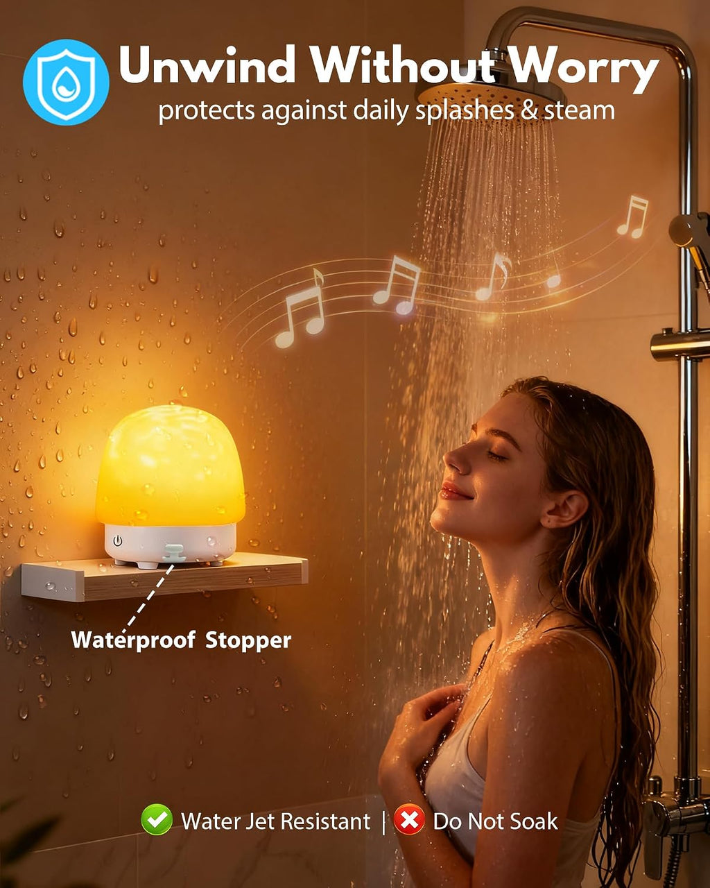 Shower Light with Bluetooth Speaker, Waterproof Shower Lamp, White