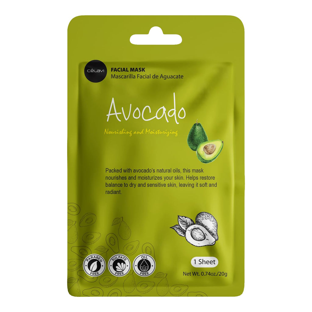 Celavi Korean Face Mask Sheet Set, Spa Masks, 12 Pack Avocado