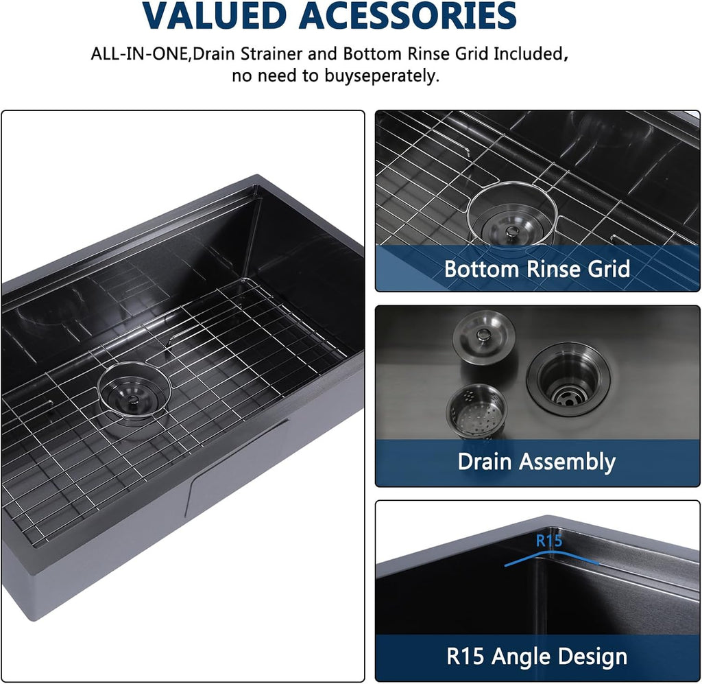  Black Undermount Kitchen Sink Workstation