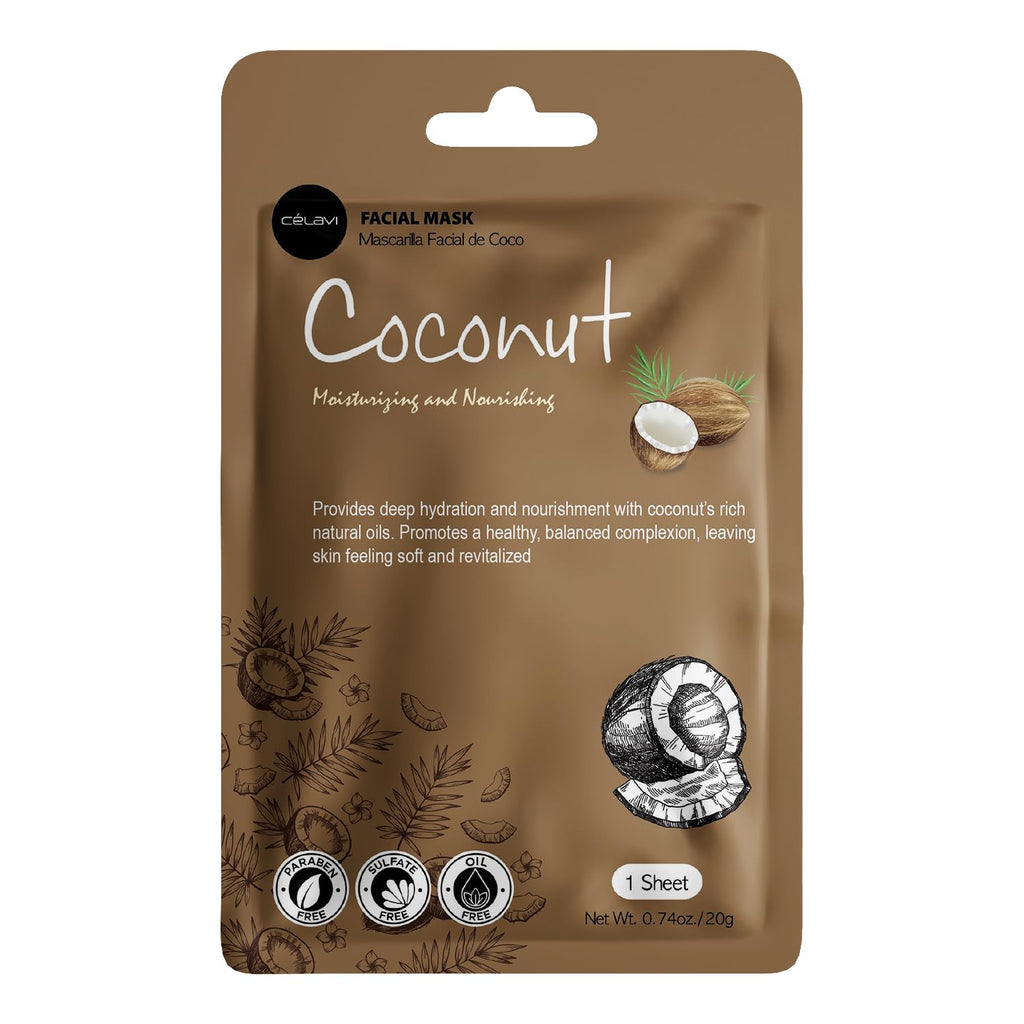 Celavi Korean Face Mask Sheet Set, Spa Masks, 12 Pack Coconut