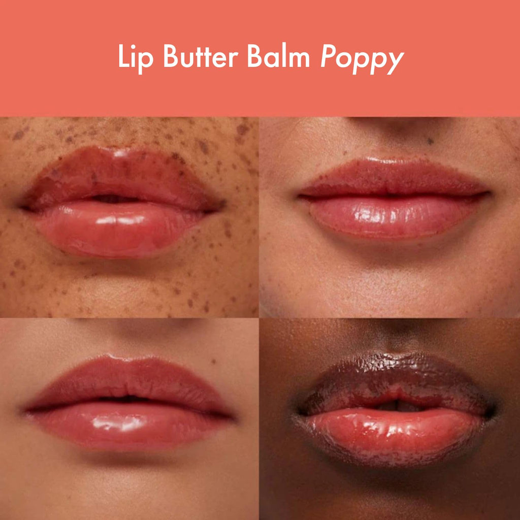 Lip Butter Balm Summer Fruit Trio - Tinted Hydrating Lip Balm for Instant Moisture + Glassy Shine - Vegan Skincare Makeup with Shea Butter - Set Includes Pink Guava, Poppy, + Cherry