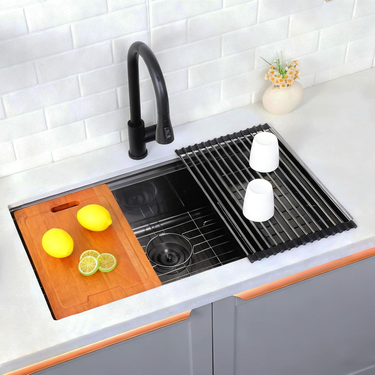  Black Undermount Kitchen Sink Workstation