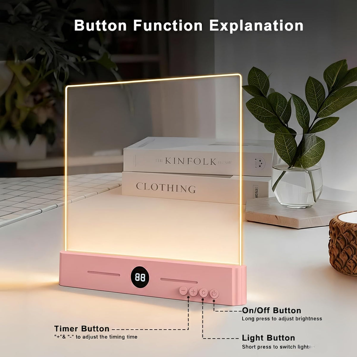 XL LED Flat Book Light for Reading at Night in Bed - Light Pink