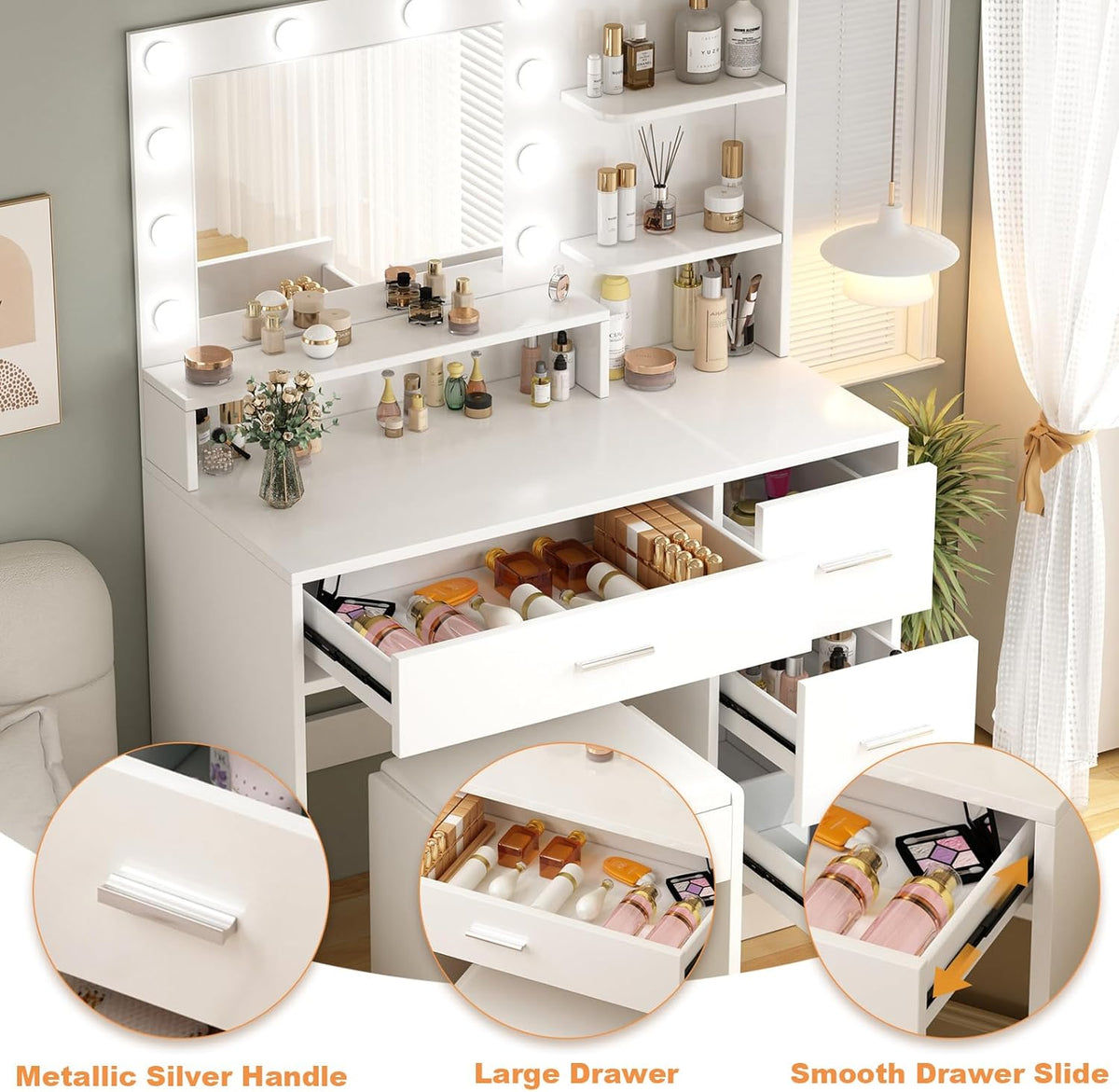 Makeup Vanity Desk with Mirror and Light