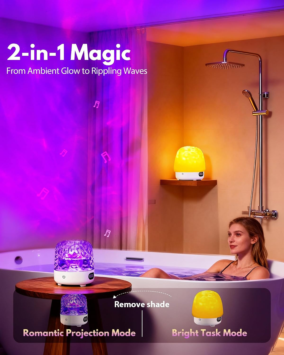 Shower Light with Bluetooth Speaker, Waterproof Shower Lamp, White