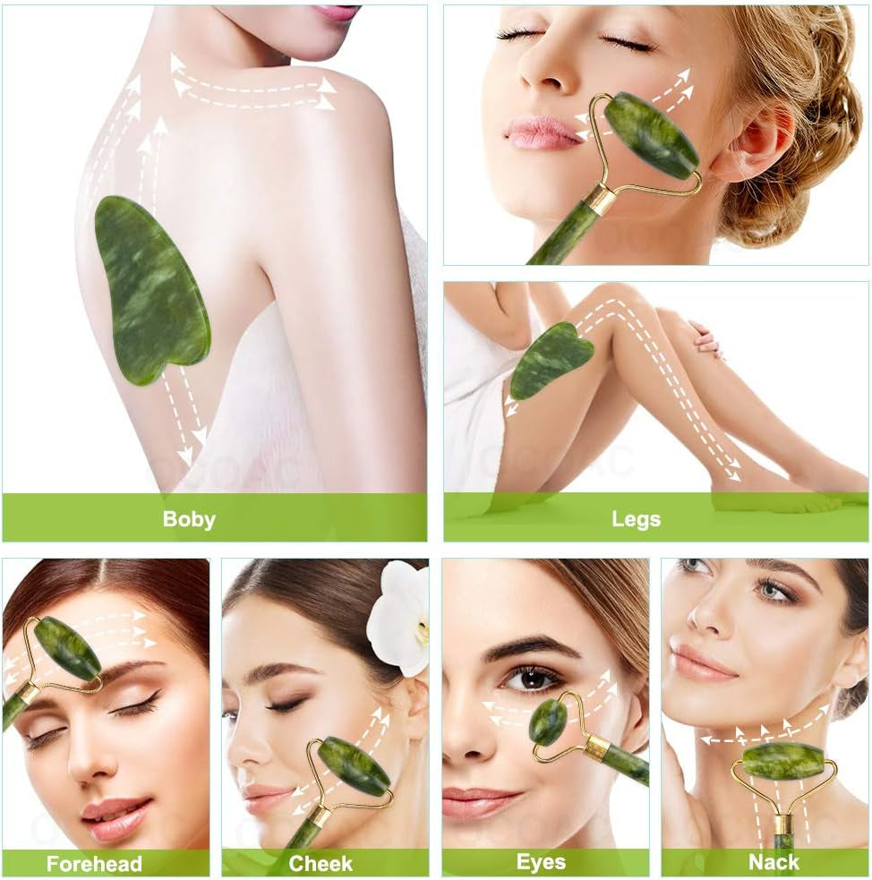 Jade Roller & Gua Sha Set 5 in 1 Facial Massager Tools 