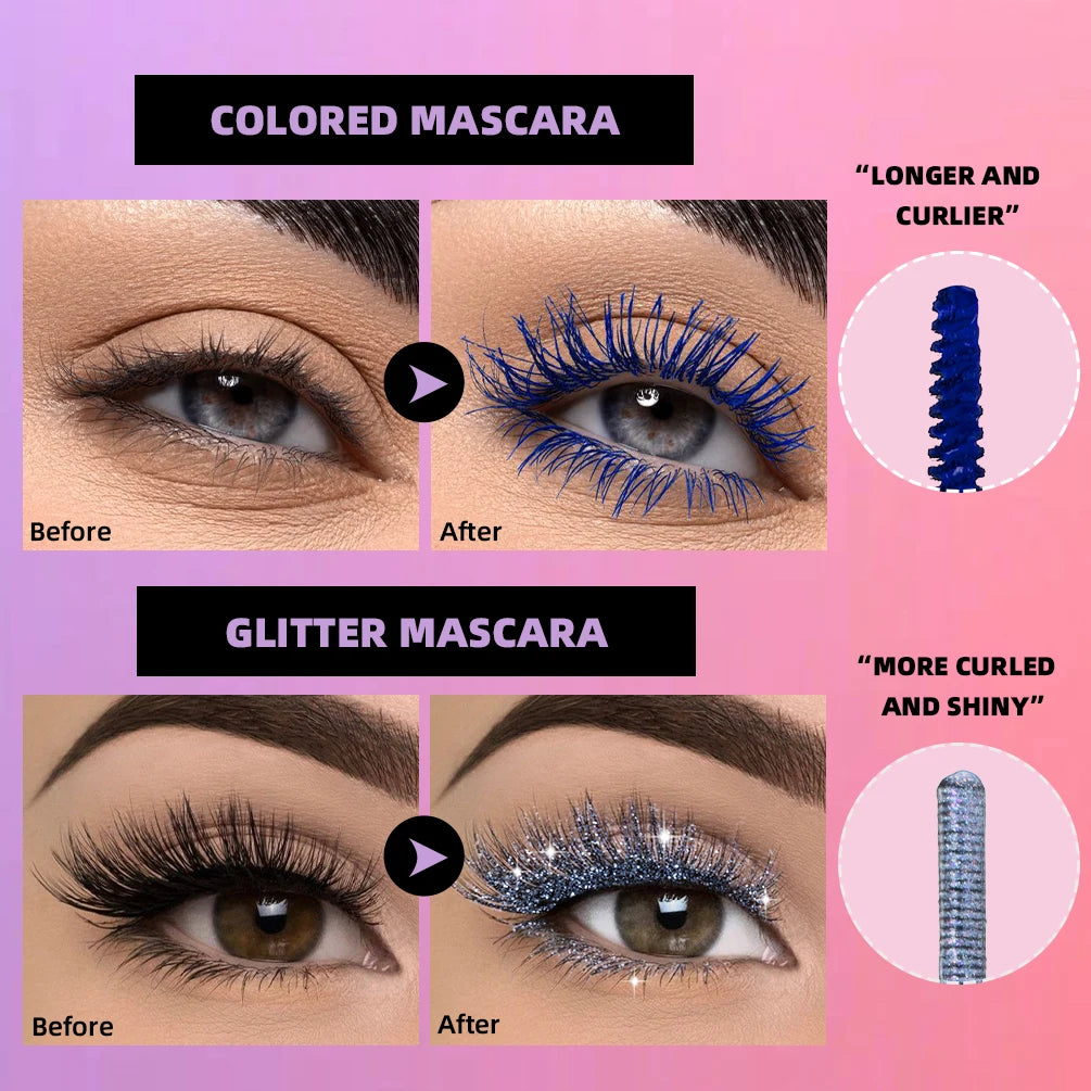 Double Headed Diamond Glitter Colored Mascara,Long Lasting 