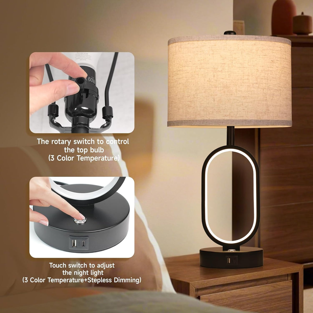 23" Bedside Lamps Set of 2