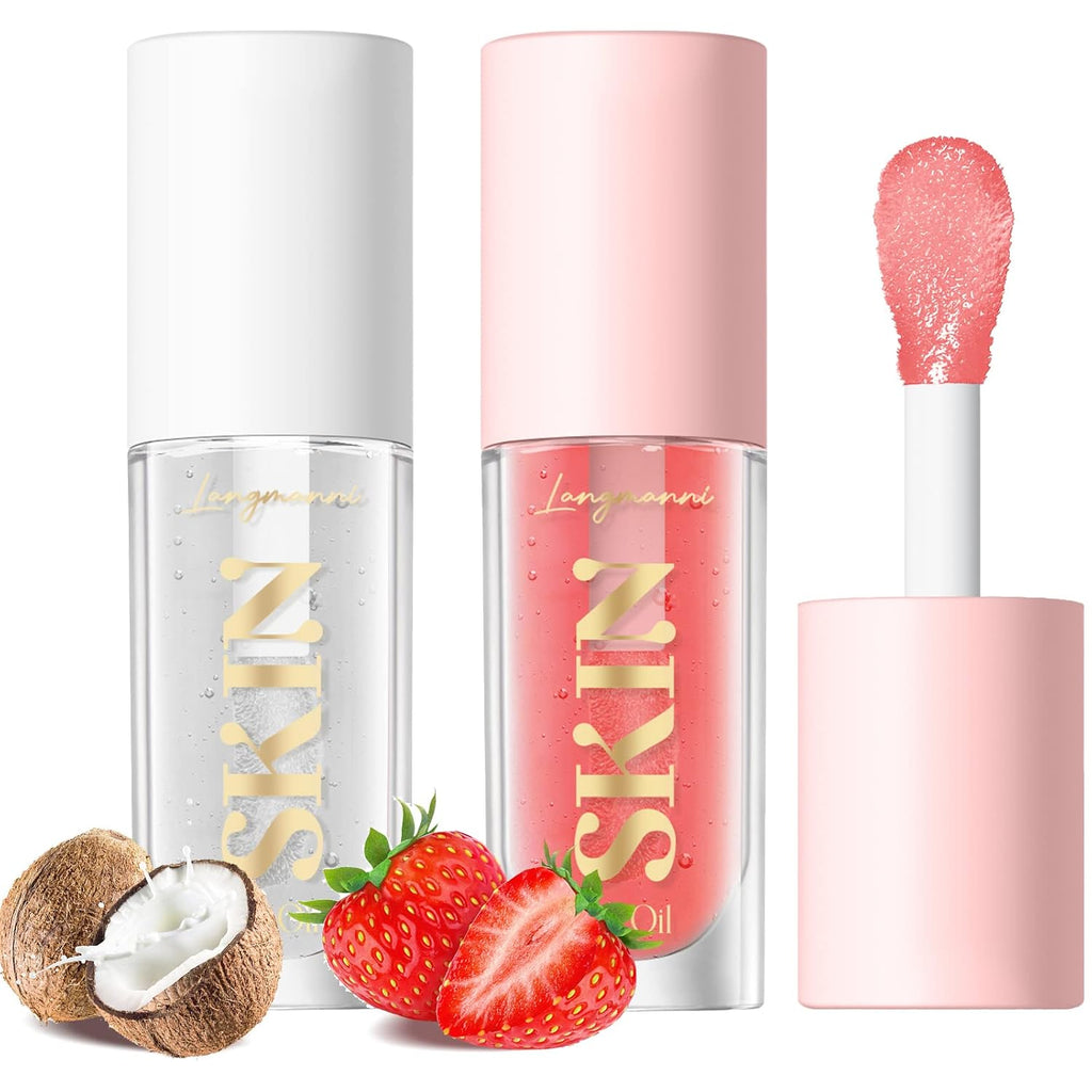 2 Pack Fruit Flavored Lip Oil Balm, Strawberry + Coco