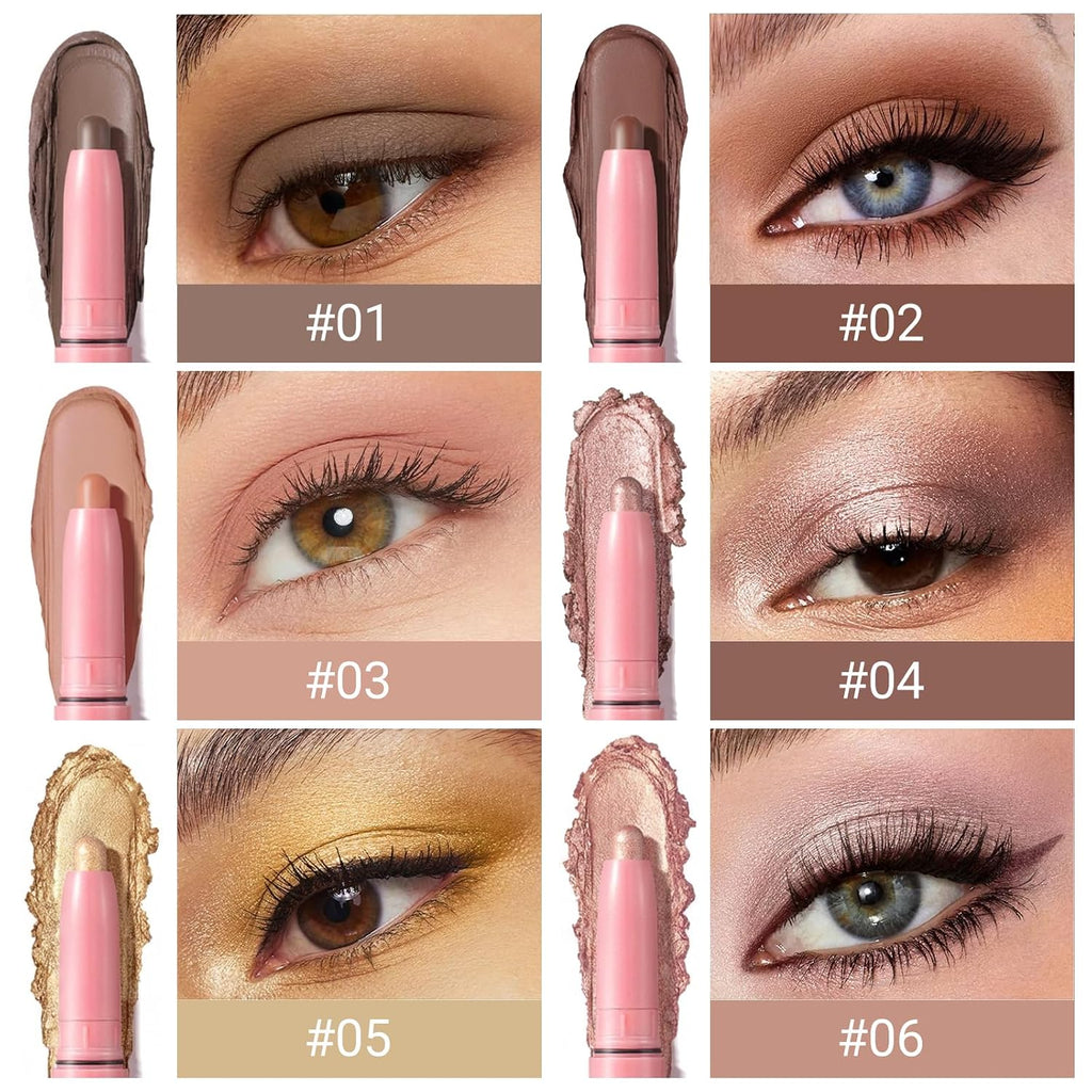6 Colors Eyeshadow Stick Set, Waterproof Cream Eye Shadow Sticks
