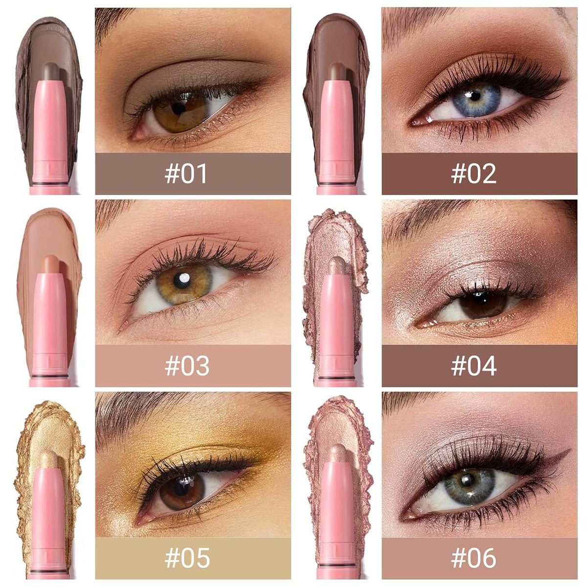 6 Colors Eyeshadow Stick Set, Waterproof Cream Eye Shadow Sticks