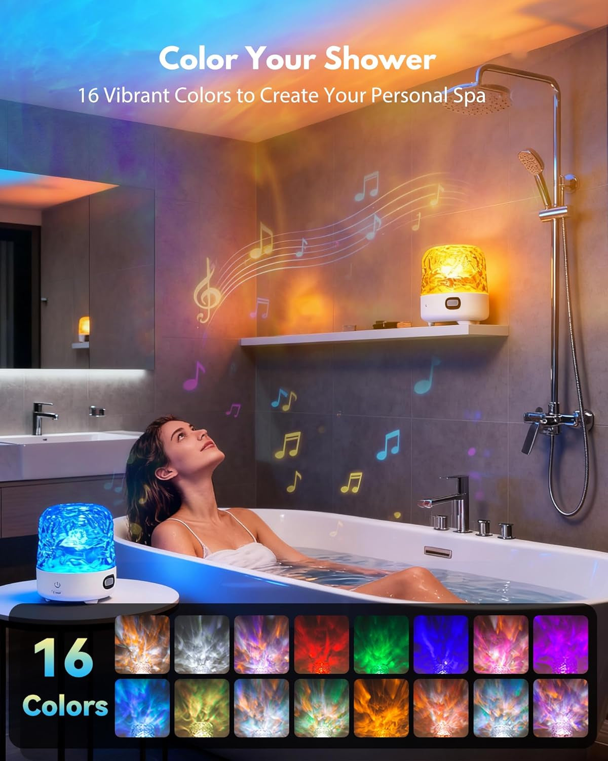 Shower Light with Bluetooth Speaker, Waterproof Shower Lamp, White