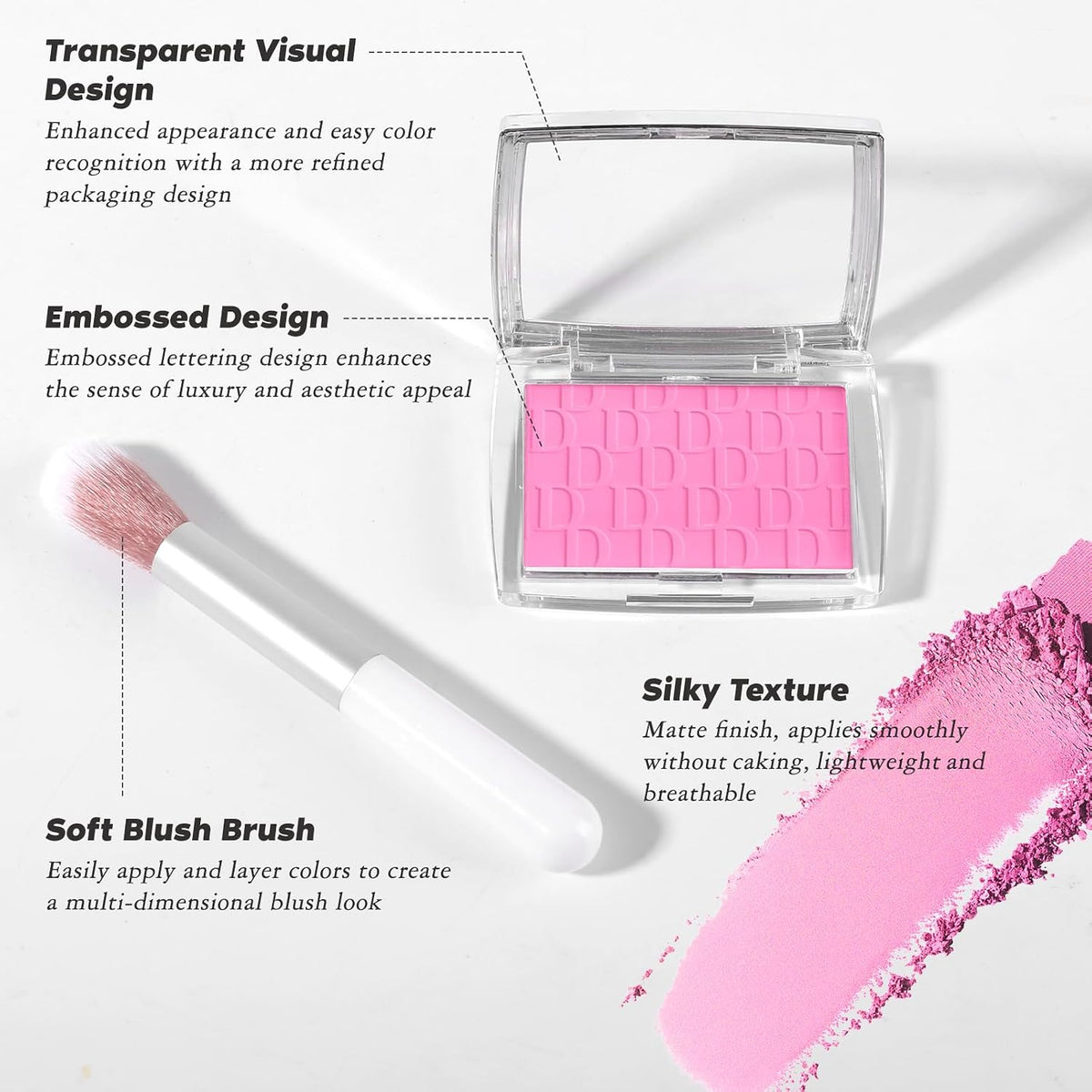 Pink Blush Powder Blush for Cheeks with Brush, 001#