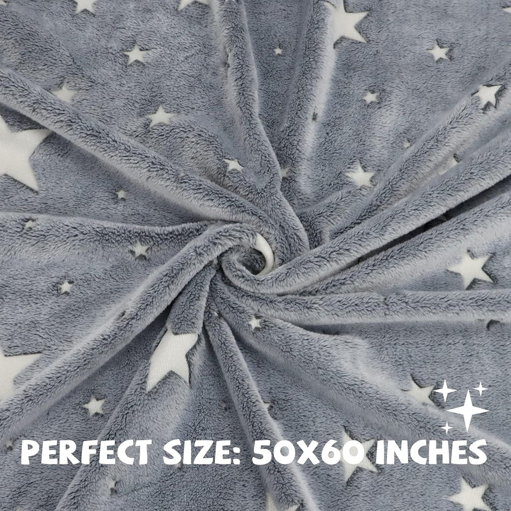 Glow in the Dark Star Space Blanket for Kids, Grey Cute Galaxy Throw for Boys Girls, Soft Flannel Toddler Blanket, Bedroom Room Decor, Birthday Gifts, 80" X 60"