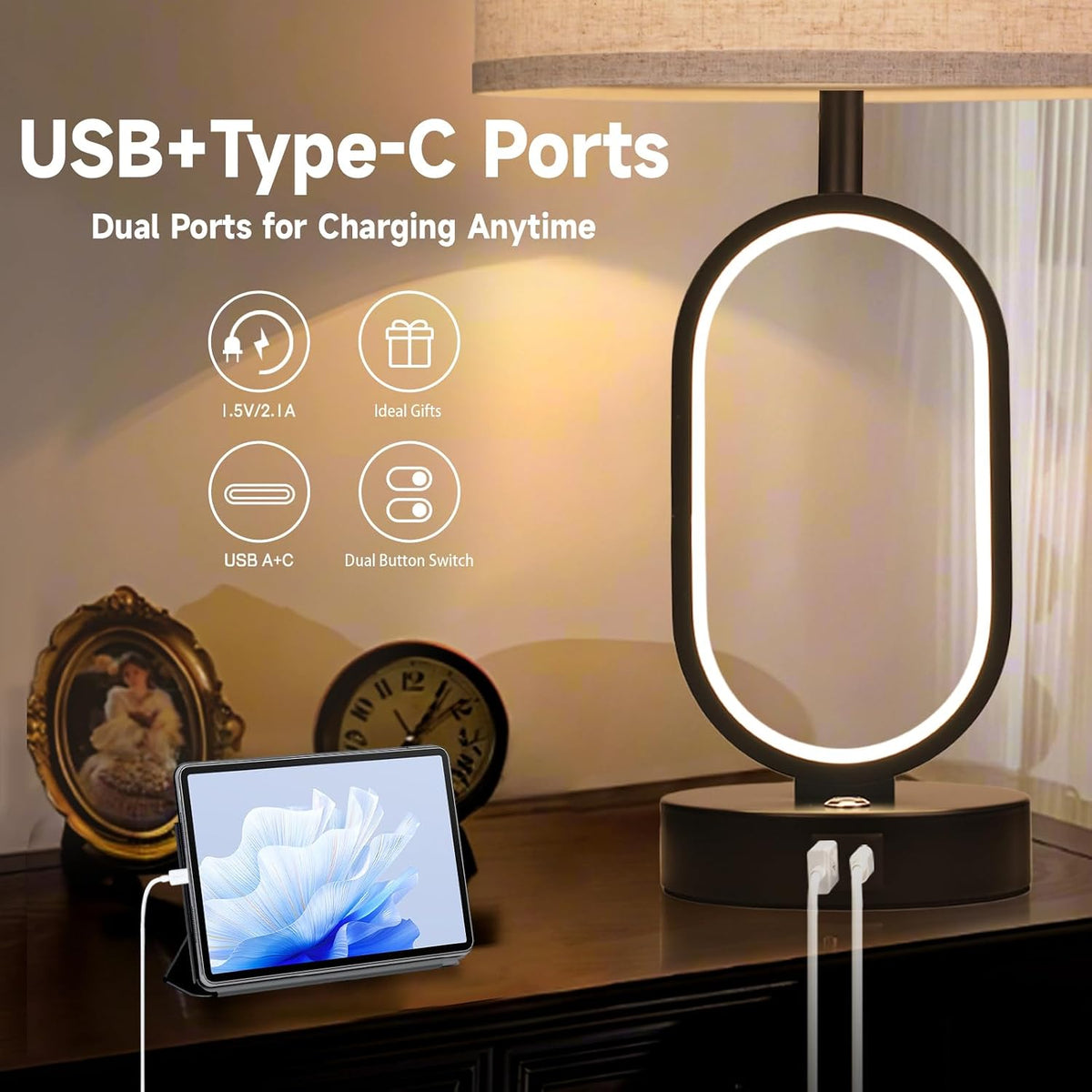 23" Bedside Lamps Set of 2