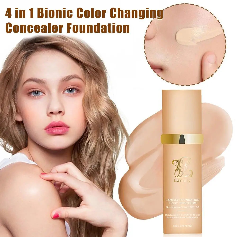 4 in 1 Biomimic Foundation Spectrums Biomimic Light Spectrums Foundation with SPF50+ Longwearing Changing Concealer Foundation