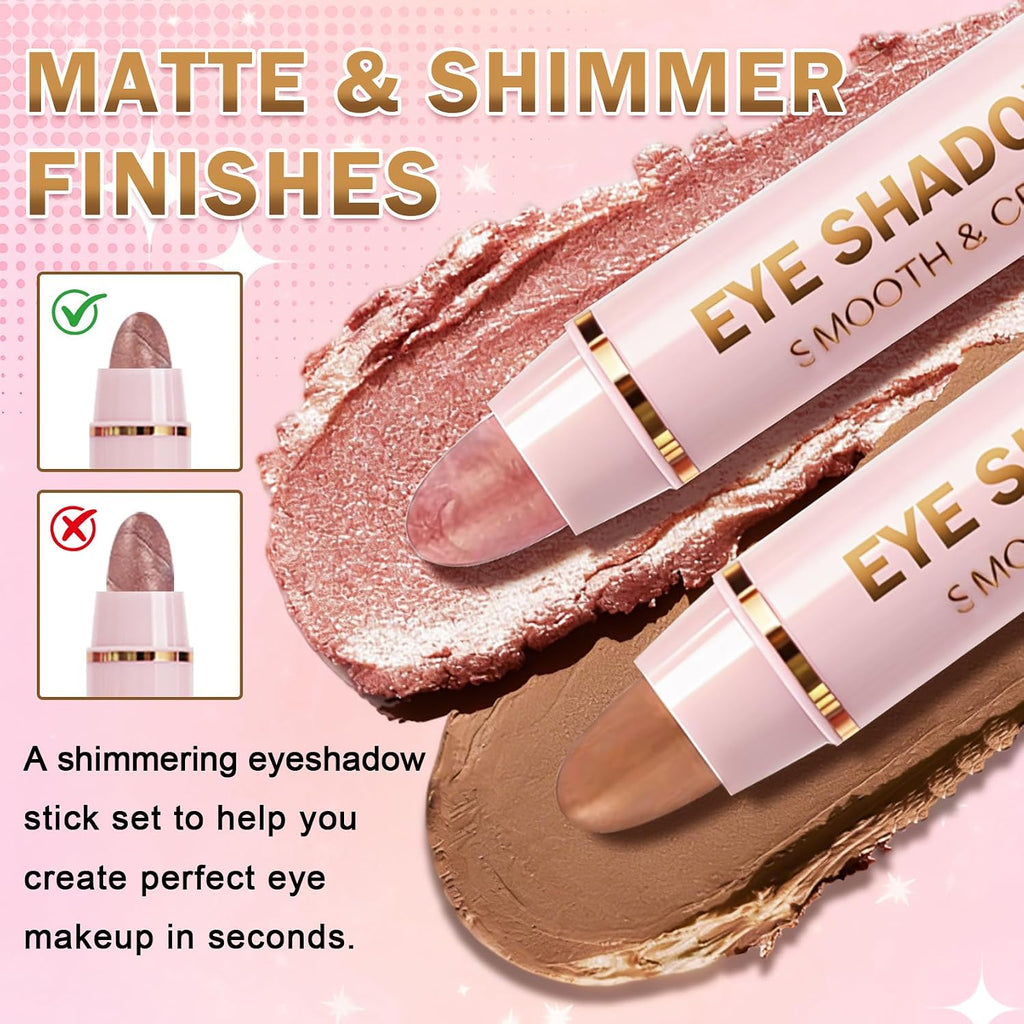 8PCS Cream Eyeshadow Stick Set, Shimmer Matte, Waterproof Long-Wear